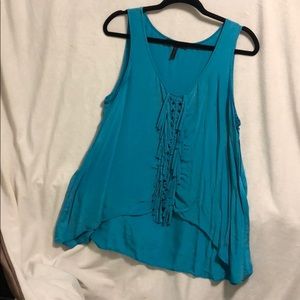 Blue bcbg fringe tank top